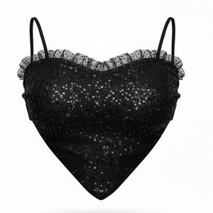 Jireh Black Triangle Sequined Backless Womens Halter Top